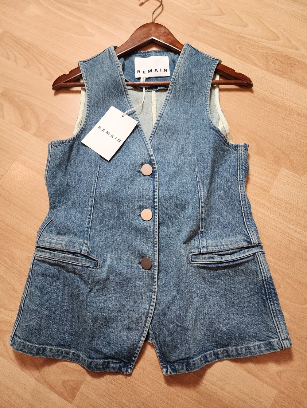 NWT Remain Birger Christensen Organic Cotton Blue Denim Waistcoat Vest Small